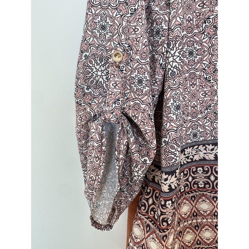 One World Womens Large Patterned Lace Crochet Brown Mauve 3/4 Sleeve Top - Picture 5 of 9